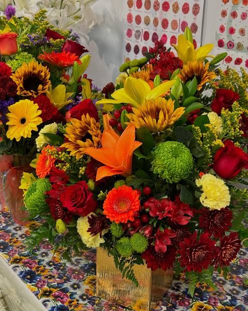 Colorful mixed tropical flower vase