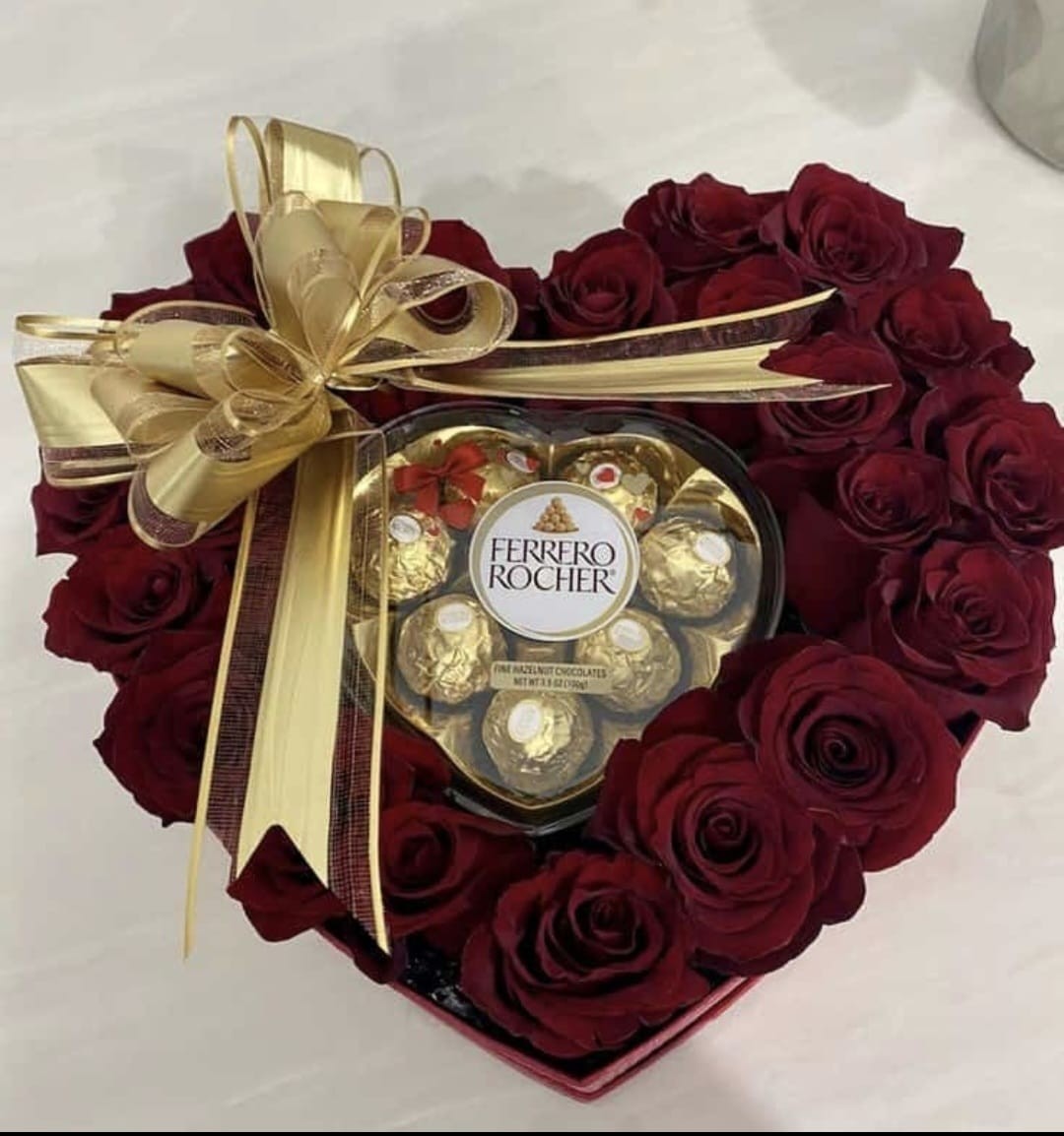 Romance&ferrero rocher heart box flowers